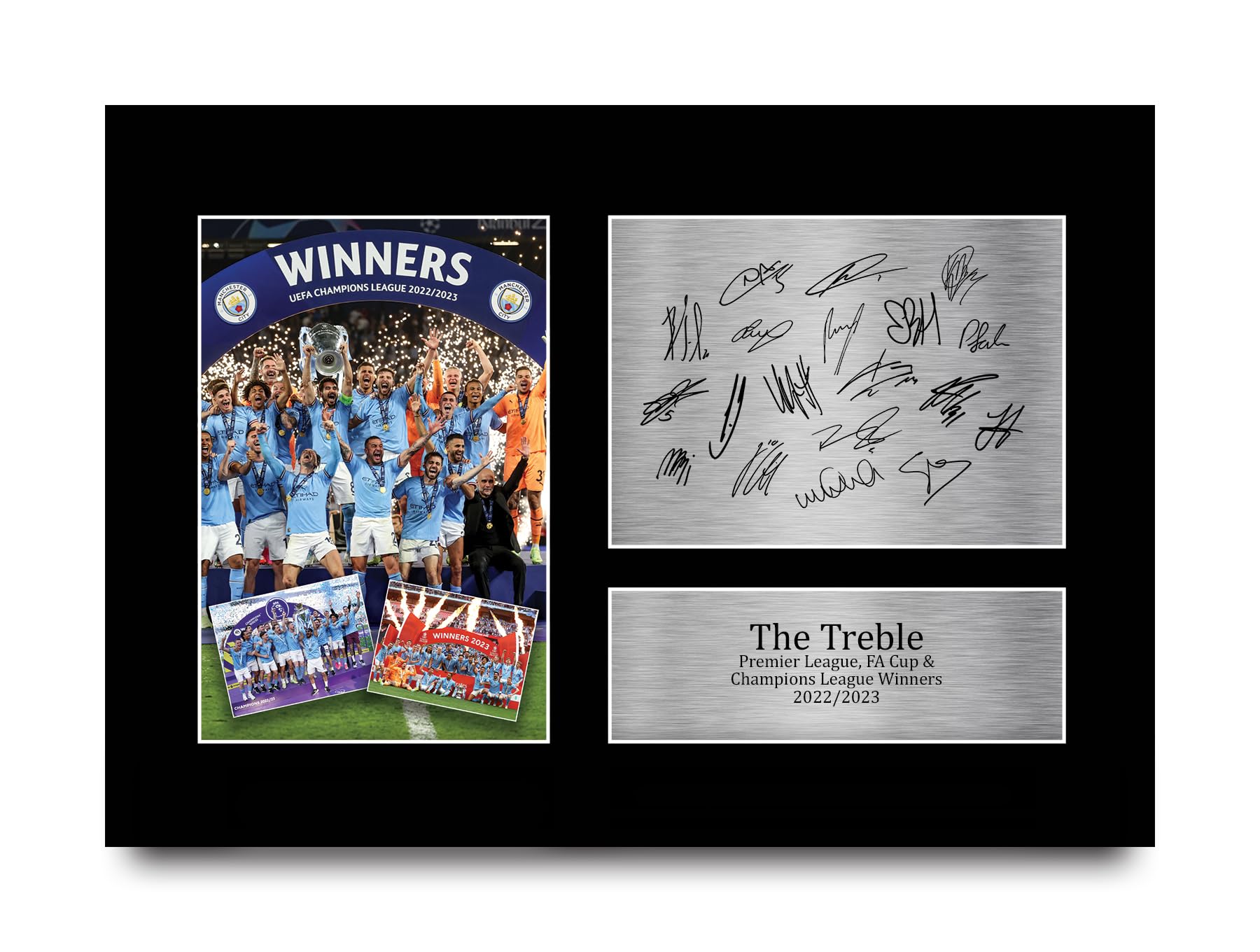 HWC Trading A4 Manchester City 2022-2023 Treble Winners Printed Memorabilia Signed Autograph Photograph Display for Football Fans and Supporters - A4