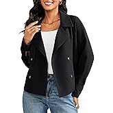 LookbookStore Cropped Trench Coat for Women Double Breasted Long Sleeve Work Office Business Casual Fall Short Jackets
