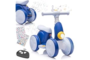 WIQINS Electric Baby Balance Bike with Bubble Machine for 1 Year Old Boys Girls 4 in 1 Toddler Balance Bike 12-48 Month Kids Bubble Bike Ride Toys First Birthday Gift with Powered Motor,Music,LED Lights