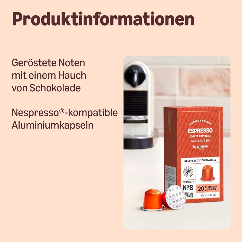 Espresso-Kaffeekapseln aus Aluminium, kompatibel mit Nespresso, leicht geröstet, 100 Stück (5 Packungen mit je 20 Stück) – Rainforest Alliance zertifiziert