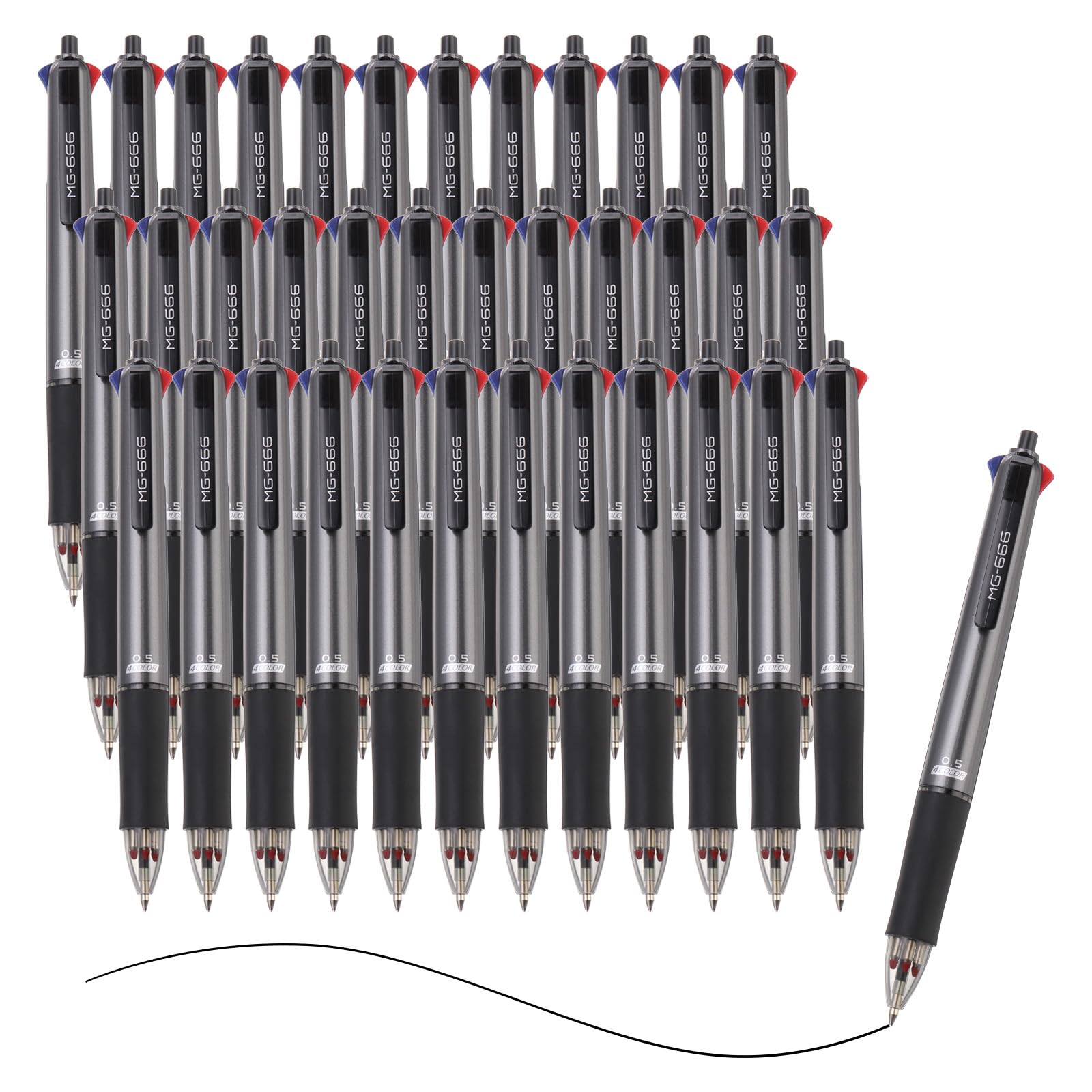 M&G Multicolor Ballpoint Pen 0.5mm, 36pcs Mini Shuttle Pen Retractable Colored Ink Ball Point Pen Supplies for Home Office Classroom, 4 in 1 Colors, Black