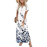 Zeagoo Summer Dresses for Women 2026 Maxi Dresses Vacation Sundress Short Sleeve Casual Sundresses Split Dress with Pockets