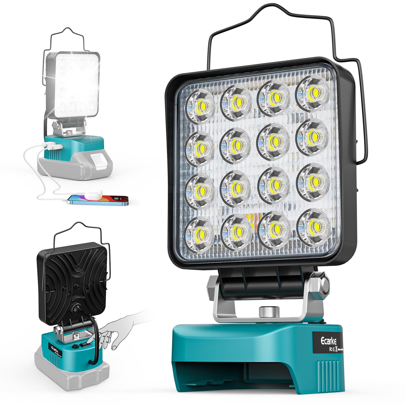 Photo 1 of Ecarke LED Work Light Compatible with Makita Battery, Flood Lights with USB & Type-C Charging, 70W 7000LM Cordless 18v Tools Battery Powered Portable Work Light for Job Site