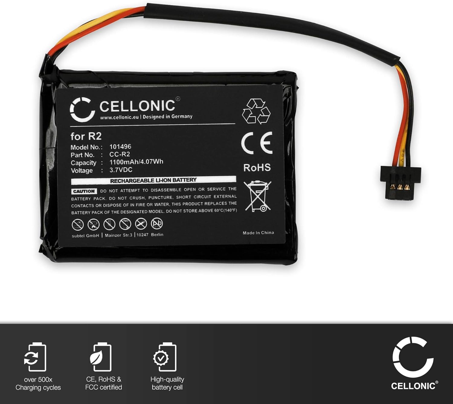 CELLONIC® GPS Battery Replacement for TomTom Pro 4000, XXL 340 AHA11110003, 6027A0090721, FLB0920012619, FMB0829021142, R2 800mAh SatNav Sat Nav Replacement Battery Pack - Image 4