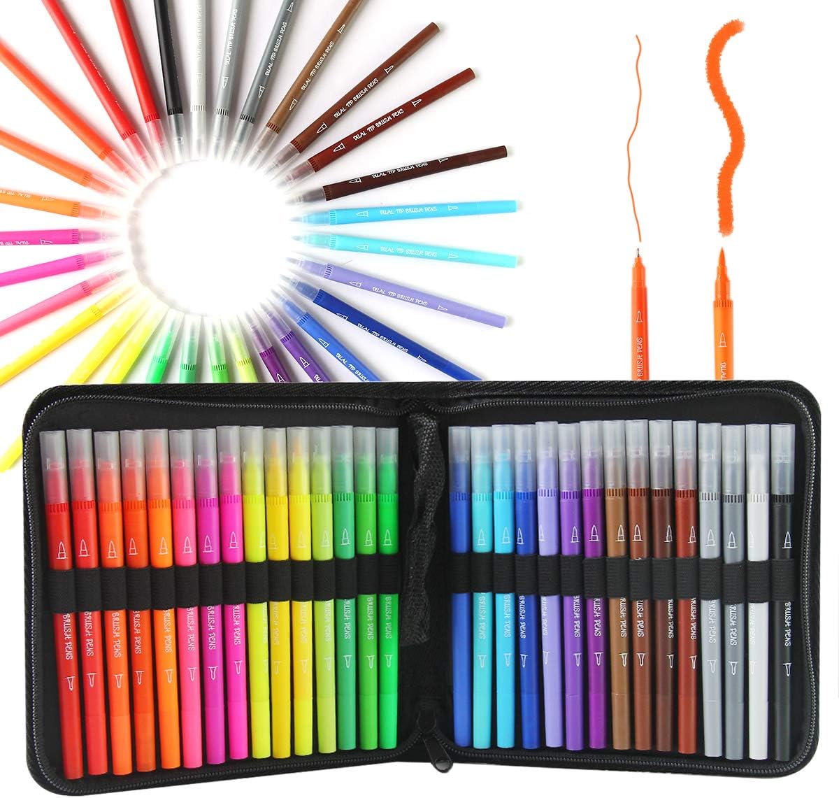 HETHRONE 30 Color Dual Tip Brush Pens with Fine-Liner Tip, Marker Pens for Coloring Book, Sketching, Painting, Drawing, Manga Fashion Design