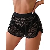 GORGLITTER Women's Lace Crochet Cover Up Shorts Beach Eyelet Hollow Out Sheer Bikini Swimsuit Bottoms Summer Vacation Shorts