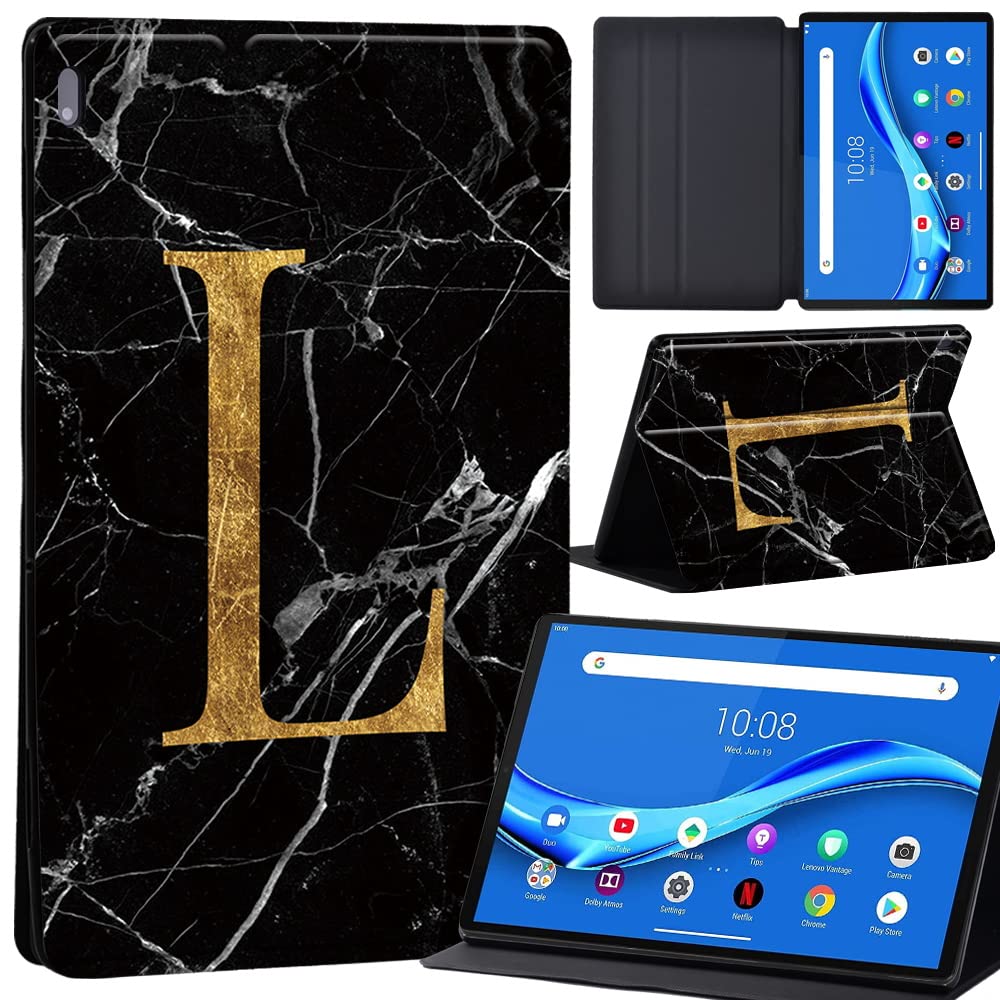 Case For Lenovo Tab M10 FHD Plus 10.3 inch (TB-X606X TB-X606F) Leather Case with Auto Wake-up, Flip Case for Lenovo Tab M10 FHD Plus Cover (letter L on black marble)