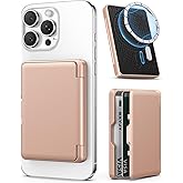 BXYJY for MagSafe Phone Wallet, Magnetic Card Holder(4-5 Card), RFID Blocking, Built-in Mirror, Men Women Wallet for iPhone 16/15/14/13/12 Series or Magnetic Case, Not for iPhone 13/12 Mini, Rose Gold