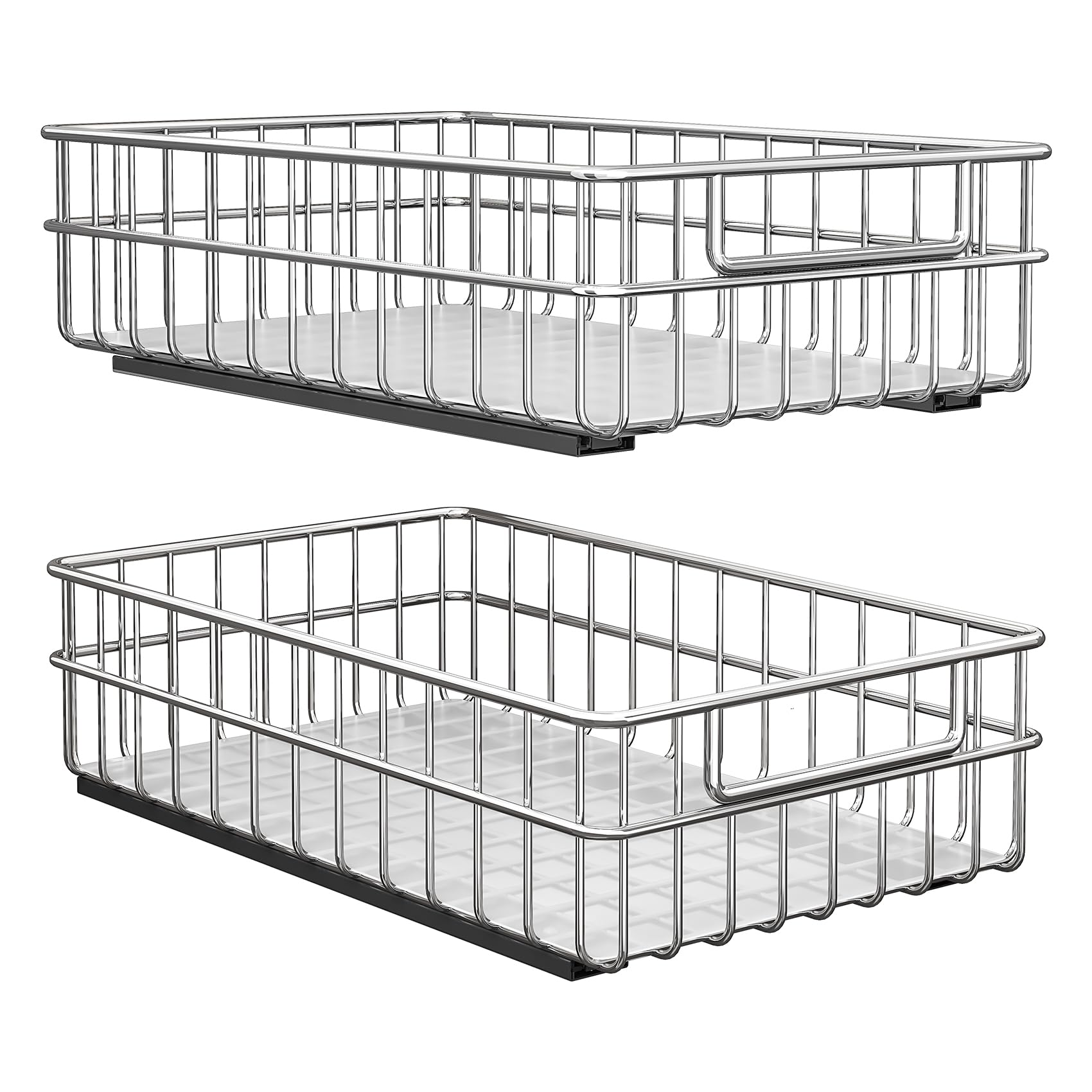 Photo 1 of Pull Out Cabinet Organizer, 2Pack 16.5''Deep Stainless Steel Slide Out Drawers for Cabinets, Adhesive Roll Out Baskets, No Drill Pull Out Racks for Home Storage, Shelves for Pantry, Kitchen, Bathroom