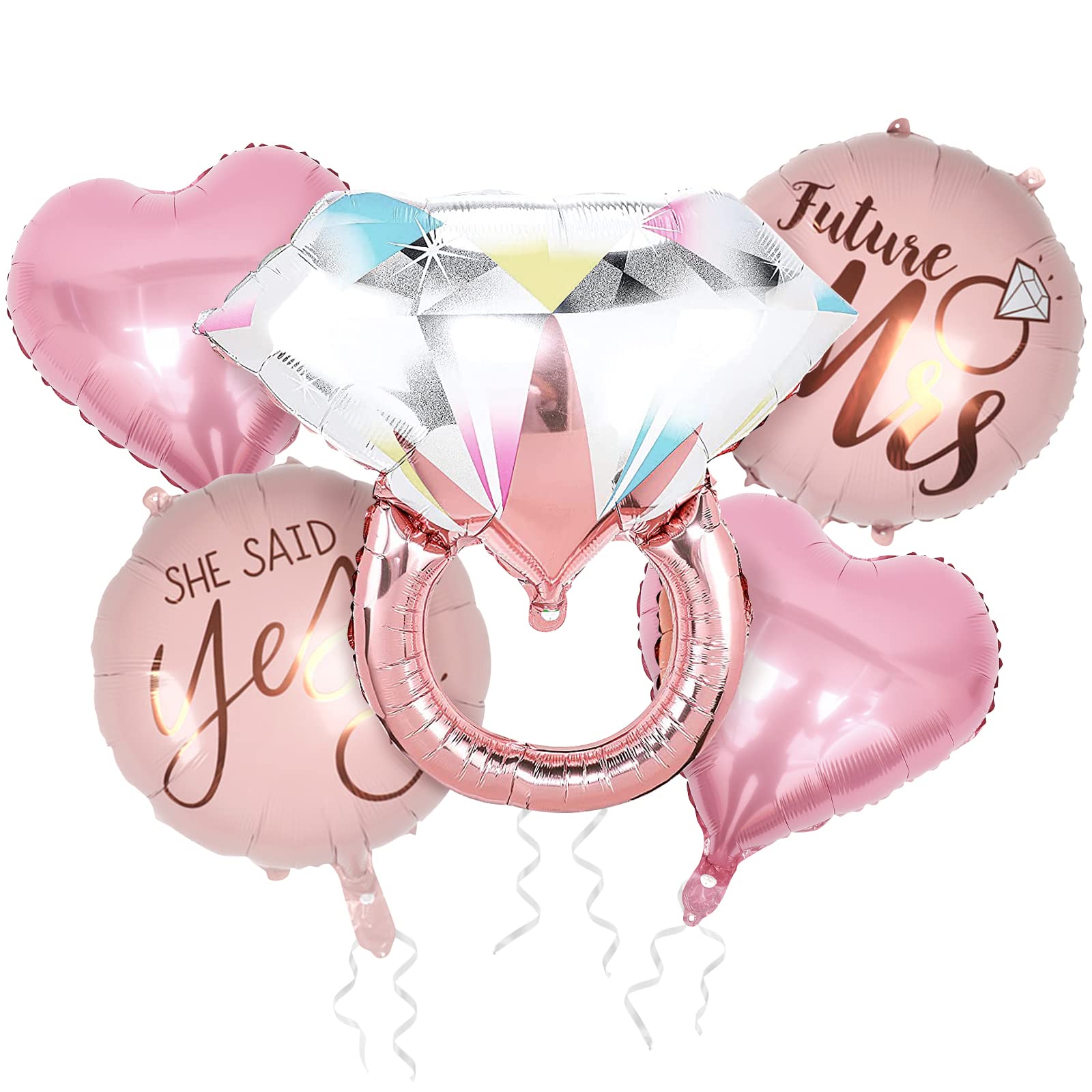 Bealif Engagement Decorations - Diamond Ring Balloons 22in Rose Gold 'She Said Yes' Future Mrs Heart Foil Balloons for Wedding Bridal Decorations (5pack)