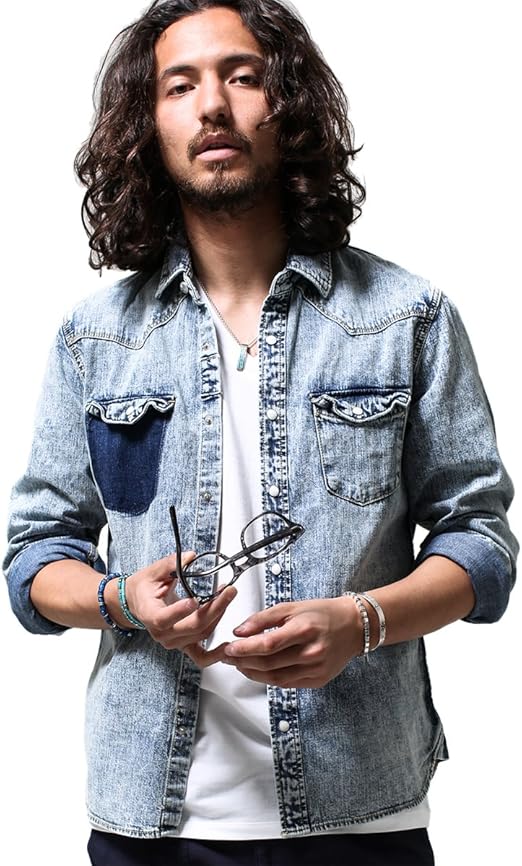 Amazon ナノ ユニバース Nano Universe リペアデニムシャツ S パターン3 シャツ 通販