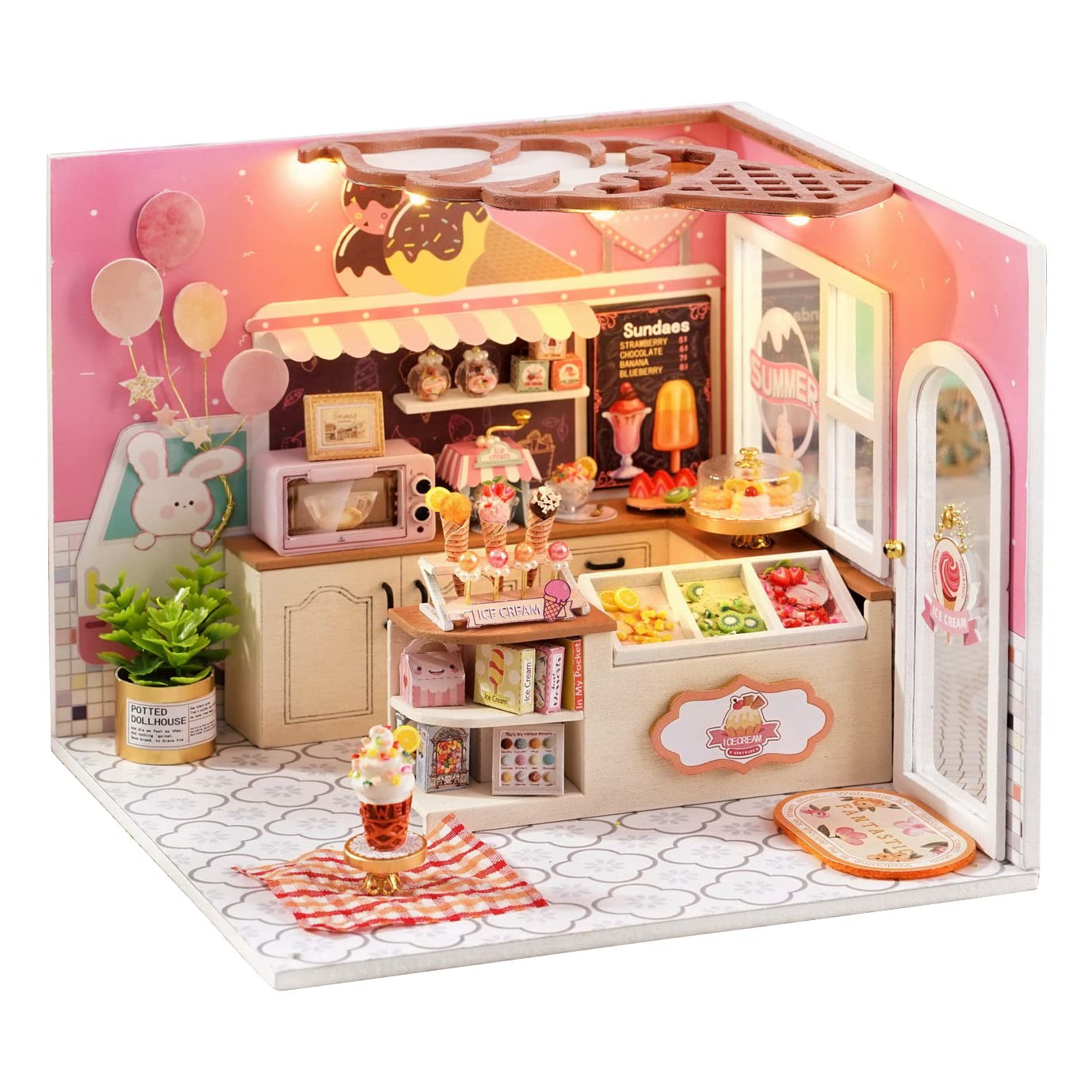 CUTEROOM Diy Dolls House Kit,Miniature Dolls House Kit with Furniture and Dust Cover,Handmade Crafts Diy Miniature Room Kit for Teens Adult Gift