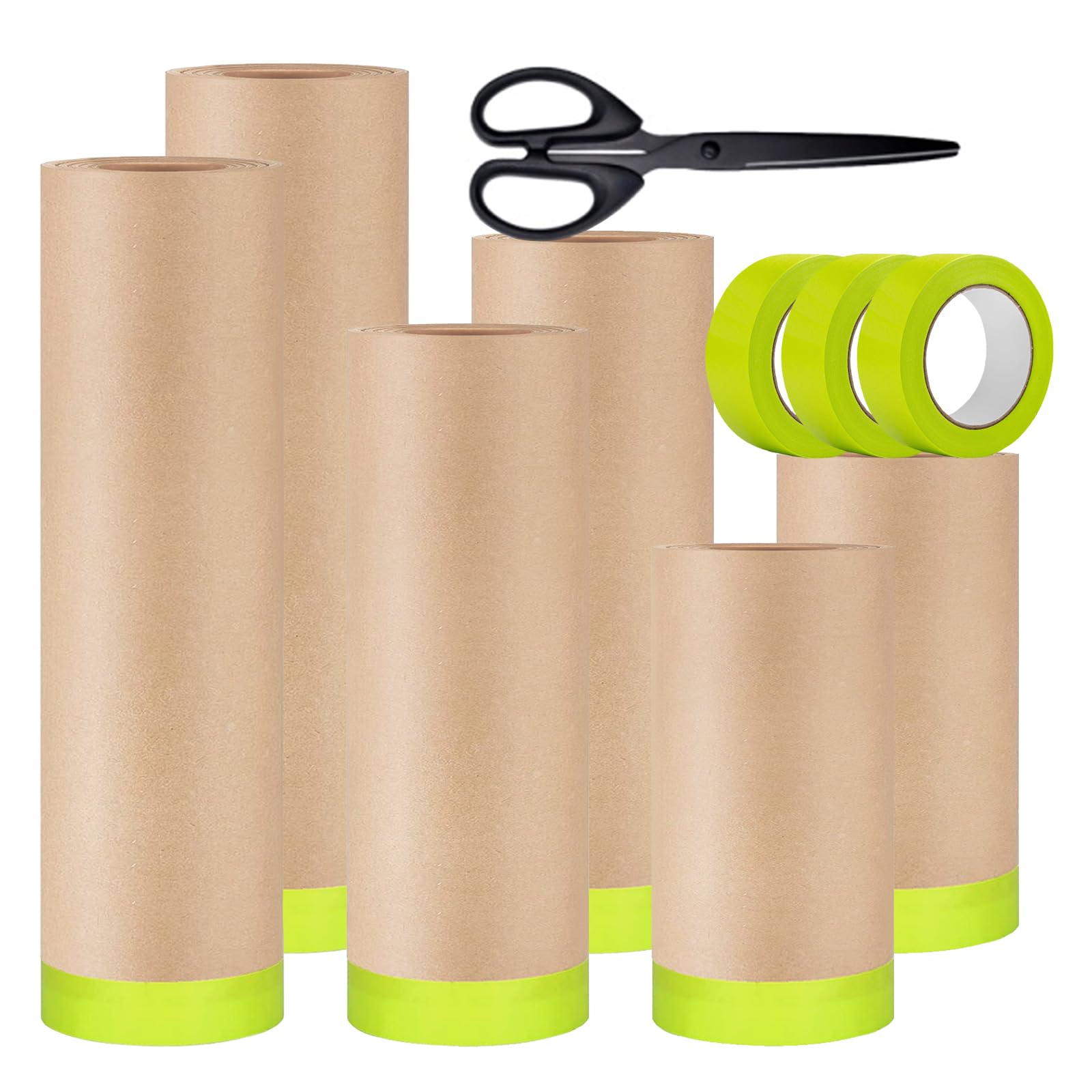 Photo 1 of YUNXIHUI Masking Paper, 6 Rolls Automotive Paint Paper Roll with Tape, Assorted Sizes Tape and Drape, Masking Paper for Painting Car and Auto Body,Floor Protection, Wall Covering(6in 12in 18in)
