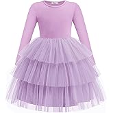 Arshiner Toddler Tutu Dress Girls Long Sleeve Fall Winter Tiered Formal Party Tulle Dresses for Kids 2-6Y