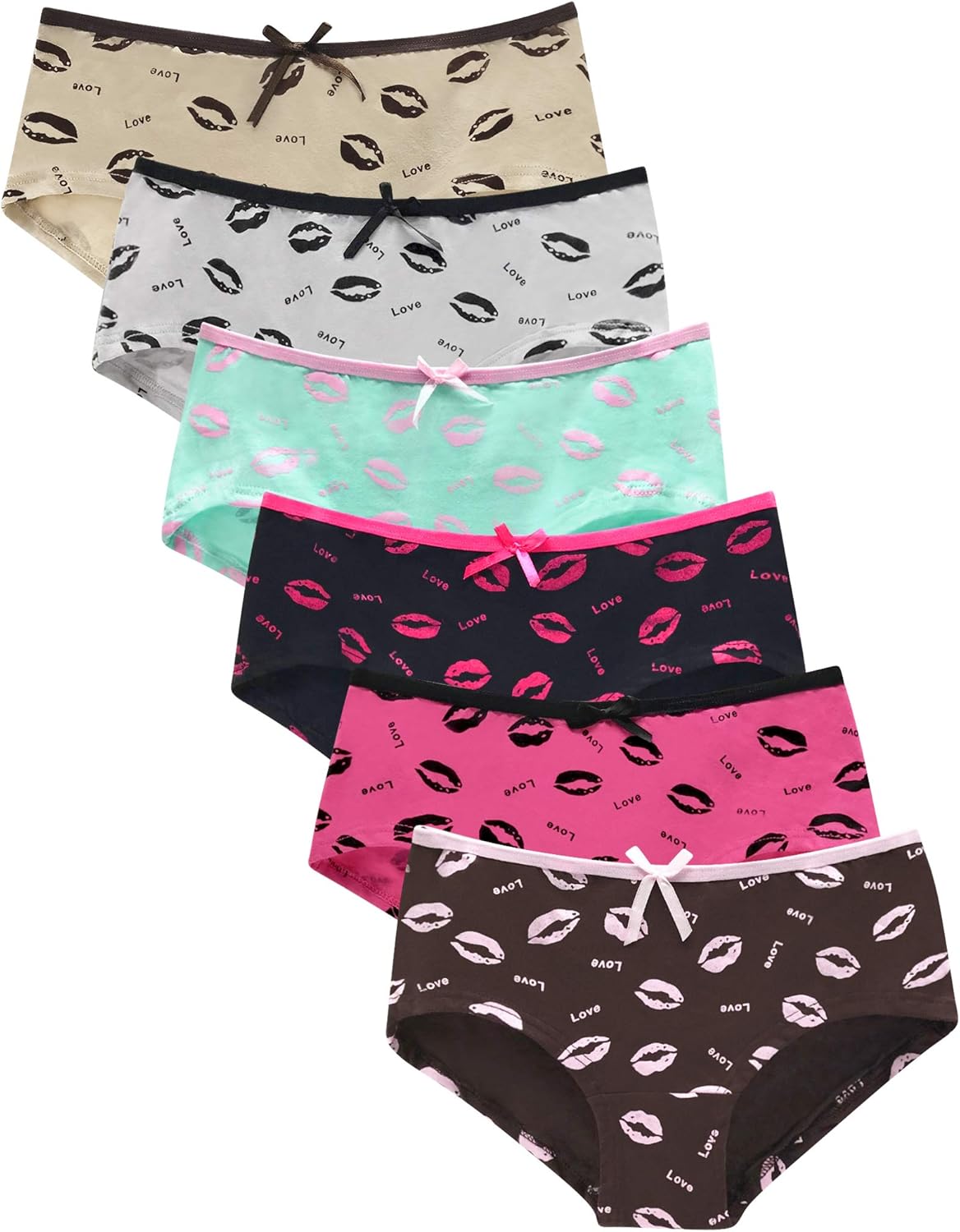Women’s Underwear Love Kiss Cotton Panties Hipster Panties Pack of 6 at