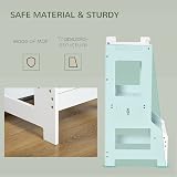 HOMCOM 2 in 1 Kids Kitchen Step Stool with Safety Rail White view 4