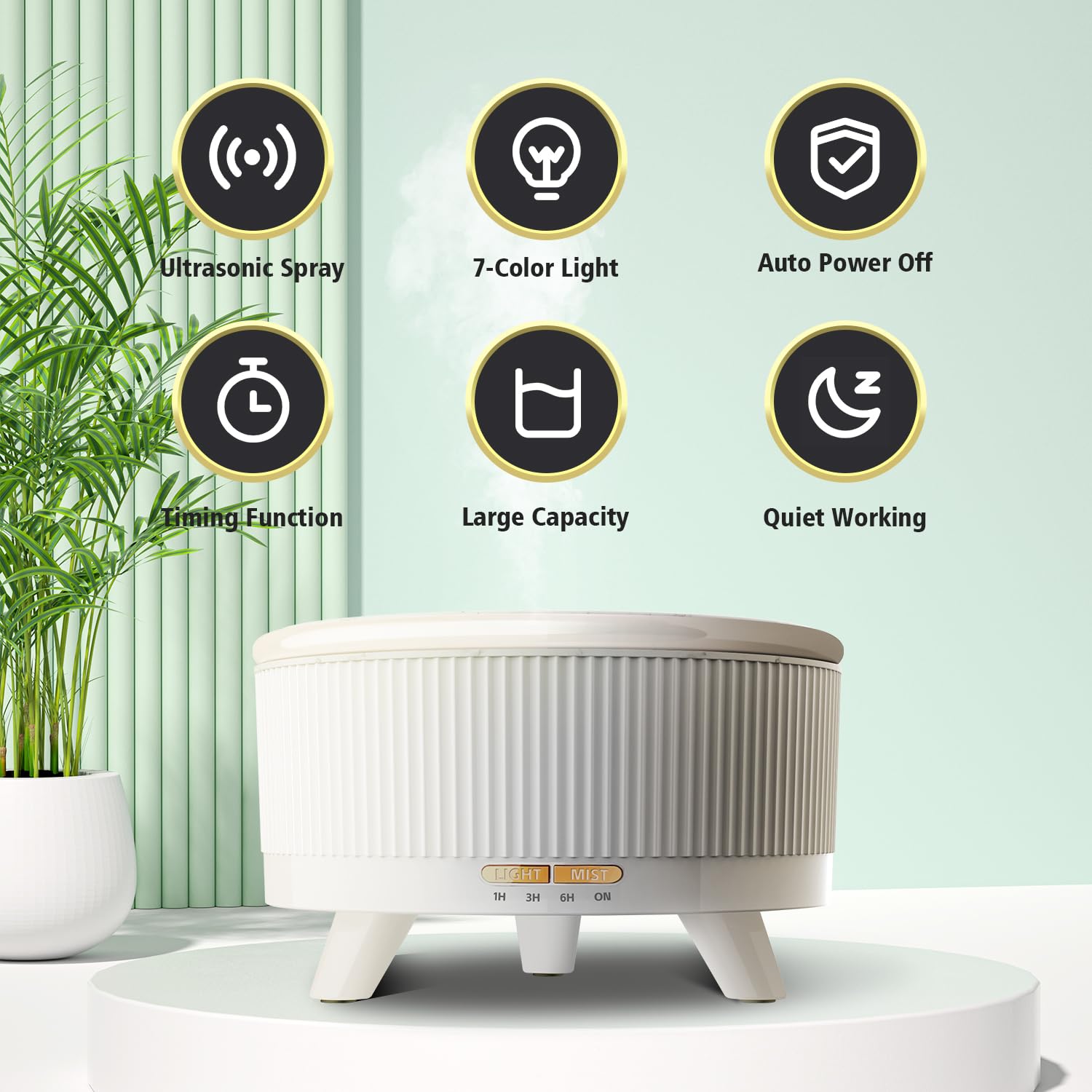 20-Hour Long-Lasting Aromatherapy, 500ML Large Essential Oil Diffuser: Ultrasonic Cool Mist Humidifier with Remote, 7 Color Lights, Timer, Auto-Off for Home/Bedroom/Yoga (Minimalist White)