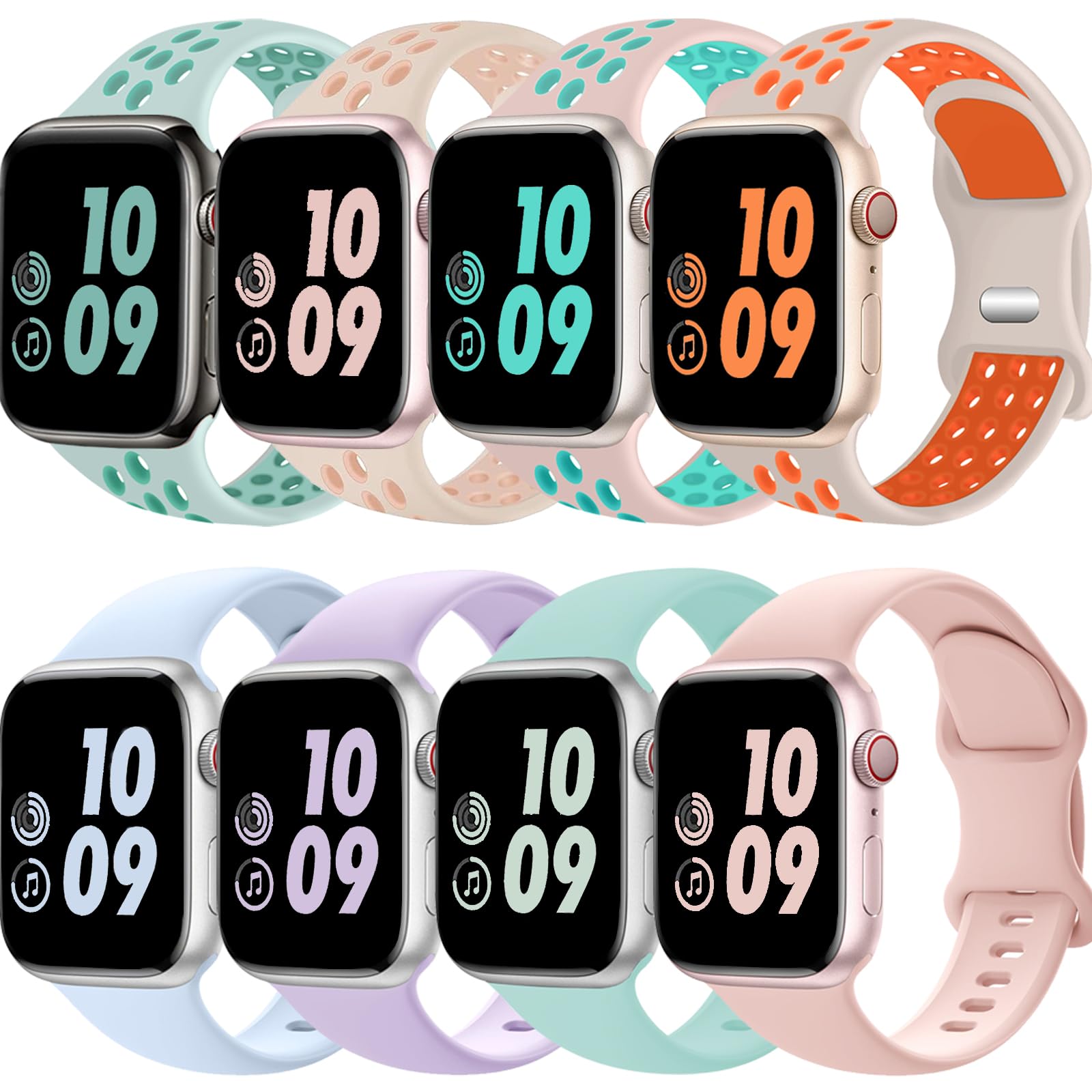 HZBJBAND Sport Band Compatible with Apple Watch Bands 44mm 46mm 45mm 42mm 41mm 40mm 38mm 49mm Men Women, Breathable Soft Silicone Strap for iWatch Series 11 10 9 8 7 6 5 4 3 2 1 Ultra 2 SE 3nd