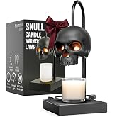 Nomnu Skull Candle Warmer Lamp, Black Spooky Gothic Decor w/Timer &amp; Dimmer | Matte Black Goth Halloween Table Lamp, Heavy Metal Base 5.5x5.5 inch, Auto-Shutoff, 2 Light Bulbs Included, Adjustable Height
