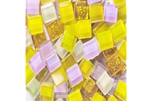 LelonHo 10oz/330pcs Mosaic Tiles for Crafts，0.4 * 0.4 Inch Square Crystal Mosaic Glass Tiles for DIY Picture Home Decoration and Handmade Jewelry Art Decoration Gifts. (Mixed Yellow Purple Gold)
