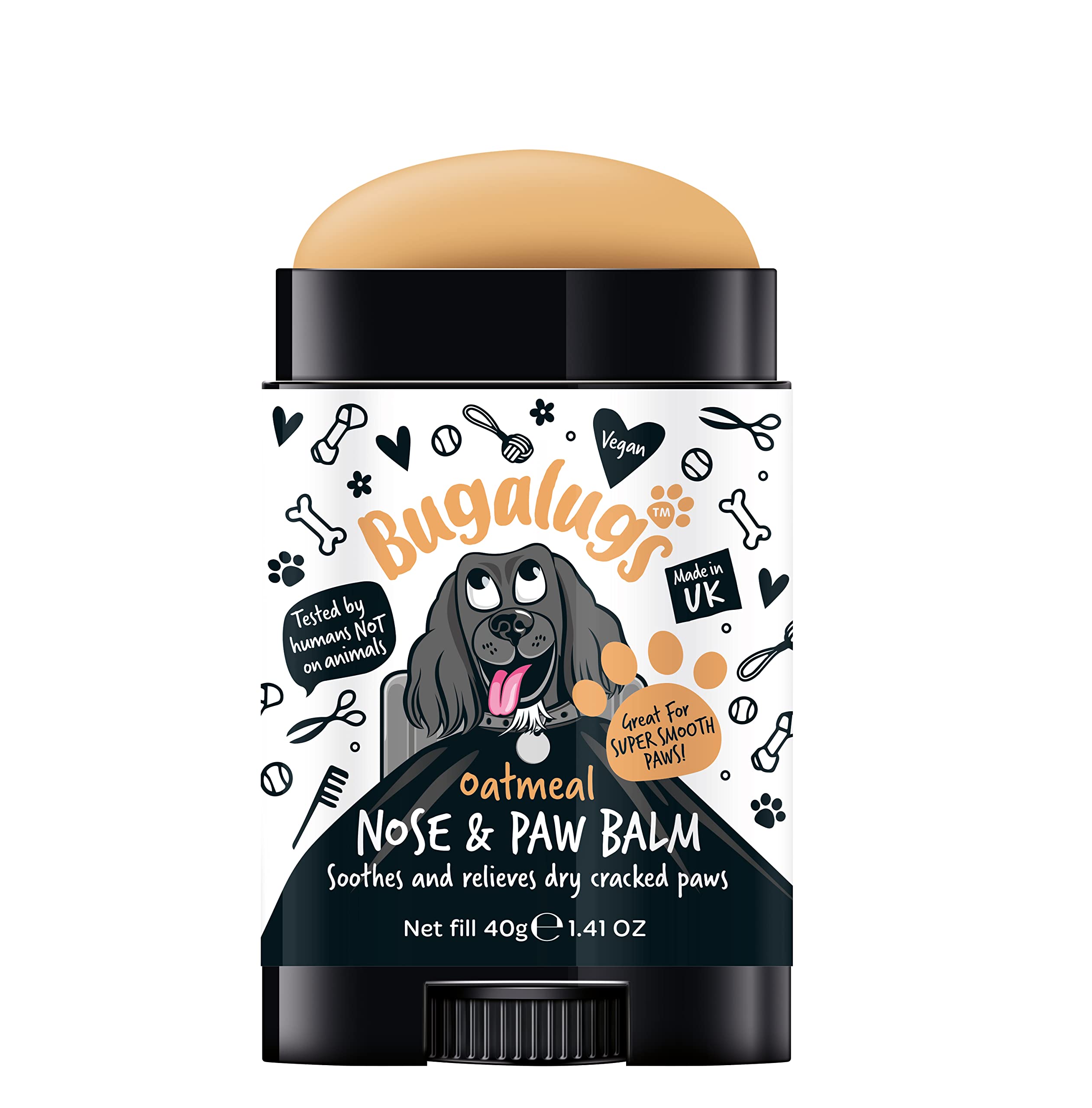 BUGALUGS Dog nose balm, Natural lick safe Paw balm for dogs contains Oatmeal, Dog paw cream Vegan formula nose balm for dogs reduces skin irritation and redness