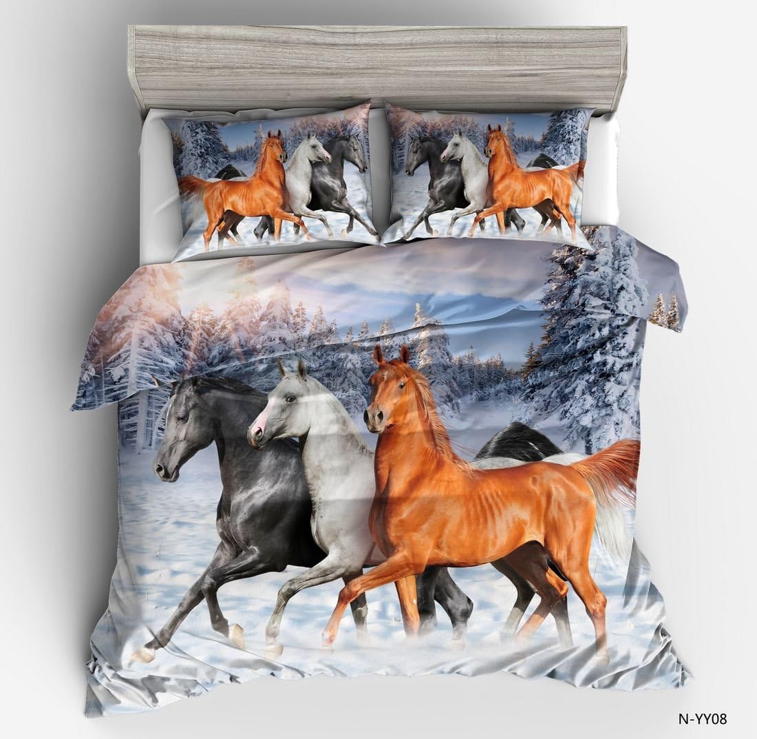 SxinHome 3d Running Horses Bedding Set, 3d Duvet Cover Set,3pcs 1 Duvet Cover 2 Pillowcase(no Comforter inside), Queen Size