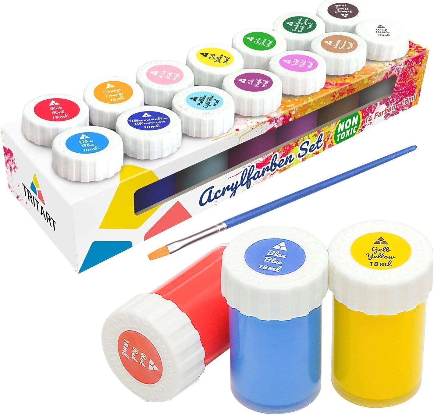 Acrylic paint set for kids and adults, 14 acrylic colour set, by Tritart