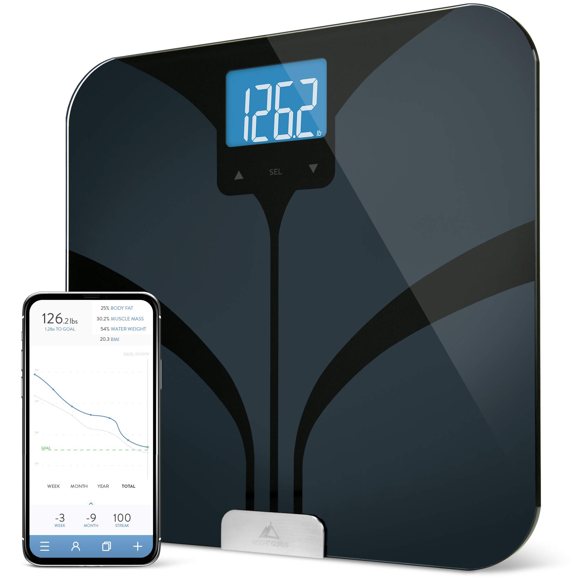 Greater Goods Bluetooth Connected Bathroom Smart Scale, Measures