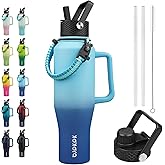 BJPKPK Insulated Water Bottles with Straw Lid, 40oz Metal Water Bottle with 2 lids & Paracord Strap, Double Wall Stainless Steel Tumbler with Handle, Reusable Cups, Mugs, Thermo, Sky