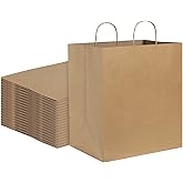 BagDream Kraft Paper Bagsr 50Pcs 14x10x15.75 Ultra Wide Large Paper Gift Bags with Handles for Takeouts, Parties, Shopping, Food Packing, Recyclable Food Service Bags Brown Paper Grocery Sacks