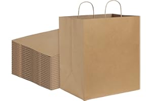 BagDream Kraft Paper Bagsr 50Pcs 14x10x15.75 Ultra Wide Large Paper Gift Bags with Handles for Takeouts, Parties, Shopping, Food Packing, Recyclable Food Service Bags Brown Paper Grocery Sacks