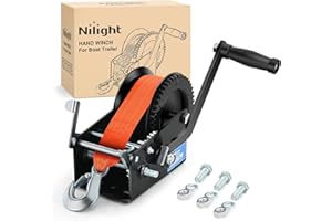 Nilight Boat Trailer Winch 3500 LBS Hand Crank Winch Heavy Duty Boat Winches with 33 FT Orange Strap Rope Hook Two Way Ratche