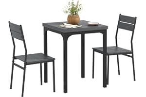 HOMCOM Dining Table Set for 2, 3 Piece Space Saving Kitchen Table and Chairs with Metal Legs, Dining Set for Small Spaces, Gr