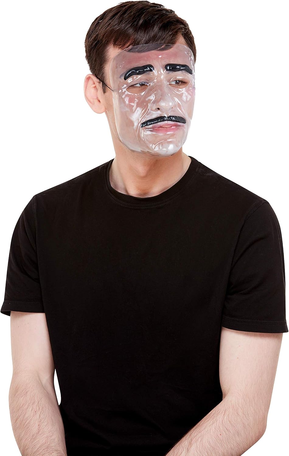 Smiffys Transparent Mask, Male, Clear with Elastic Strap, Halloween Fancy Dress Accessory, Serial Killer Dress Up Masks - Image 3