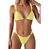 QJQ Women's 2 Piece Cheeky Bikini Sets Tie Back Ring Linked Brazilian Swimsuit Sexy Triangle Bathing Suit