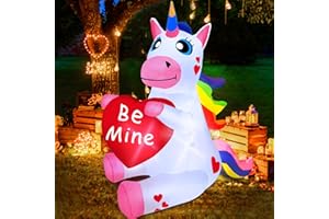 TURNMEON 4 Ft Valentine's Day Inflatable Outdoor Decoration Blow Up Unicorn Holds Be Mine Heart LED Lighted Valentines Day Decoration for Yard Garden Lawn Holiday Home Party Outdoor Decor