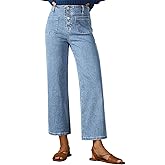 Sidefeel Women's Wide Leg Jeans High Waisted Zimbaplatinum Stretchy Straight Leg Jeans Buttoned Loose Denim Pants with Pocket