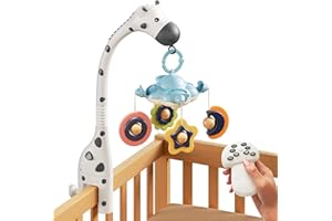 TUMAMA Baby Crib Mobile with Projection Night Lights and Relaxing Music, 3 in 1 Crib Toys Remote Control Giraffe, Auto-Sleep 