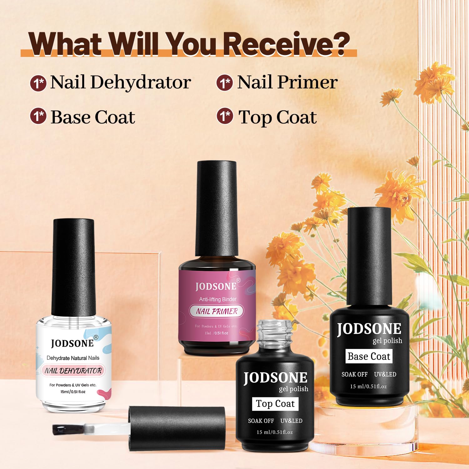 JODSONE 15ML Nail Primer Base Coat Top Coat Glossy Quick Drying Durable DIY Nail Art Design Long Lasting Gift