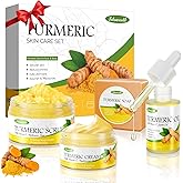 Turmeric Skin Care Set Valentines Day Gifts for Her, Skincare Gift Set with Turmeric Soap, Oil, Cream & Scrub to Even Glow Tone, Hydrating Travel Skincare Set Natural Facial Kit for Women & Teen Girls