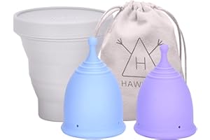 Hawwwy Soft Menstrual Cup with Sterilizer - 2 Pack - Reusable Silicone Period Cup, Leak-Proof, Odor-Resistant - Ideal for Sensitive Bladder, Exercise, Travel and Daily Use - Blue/Lavender