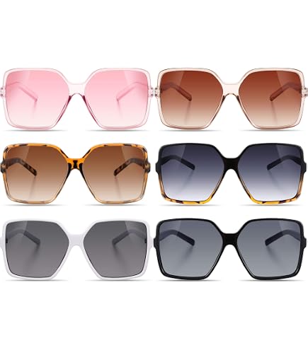 6 Pairs Oversized Sunglasses Retro Square Frame Flat Lens with Glass Cloths Aligament Oversized Square Frame Sunglasses Womens Retro  main image 3