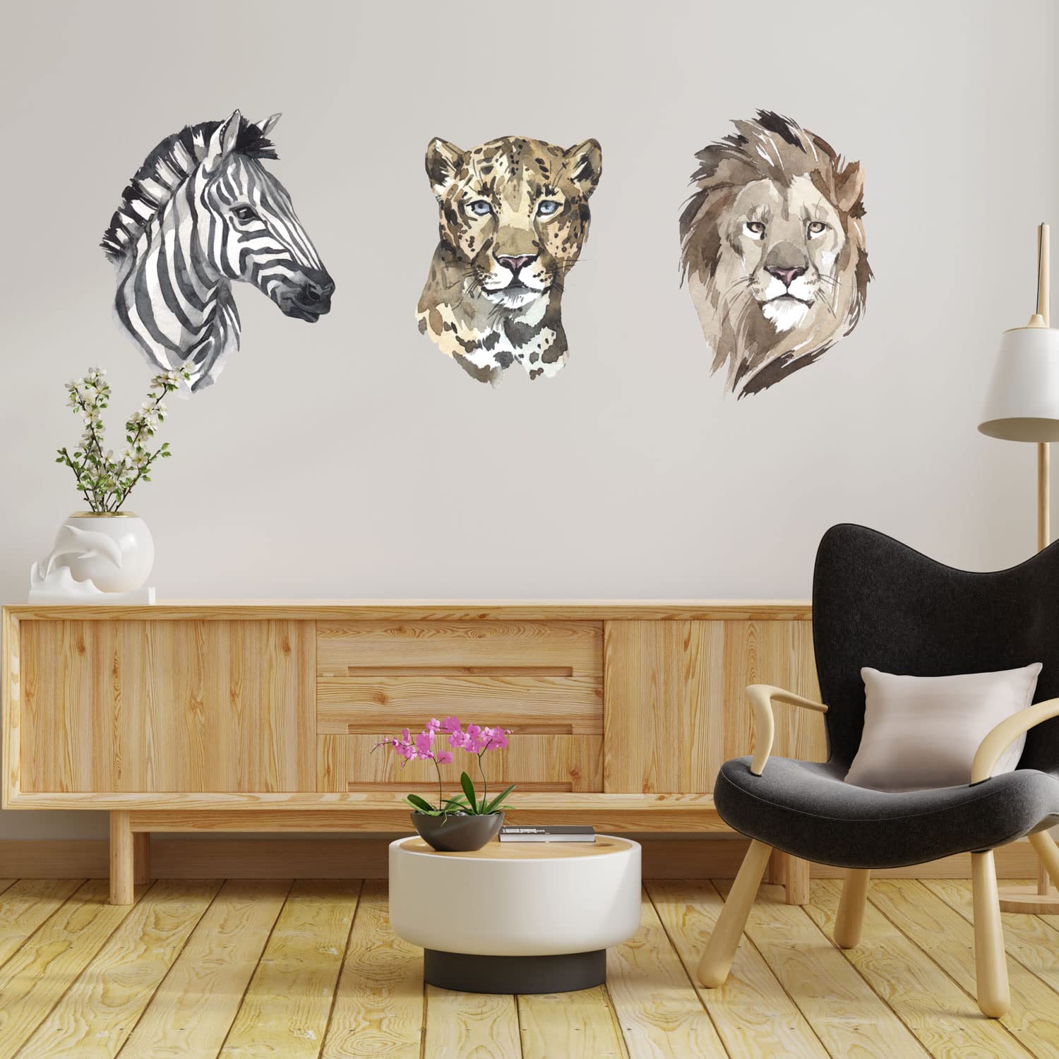 Stickerscape Watercolour Safari Wall Stickers (Jungle Trio - Regular Size) | Jungle Wall Stickers for a Children's Bedroom or Nursery | Easy to Apply and Cleanly Removable — image 1