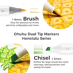 Ohuhu Alcohol Markers Brush Tip: 48-Color Double