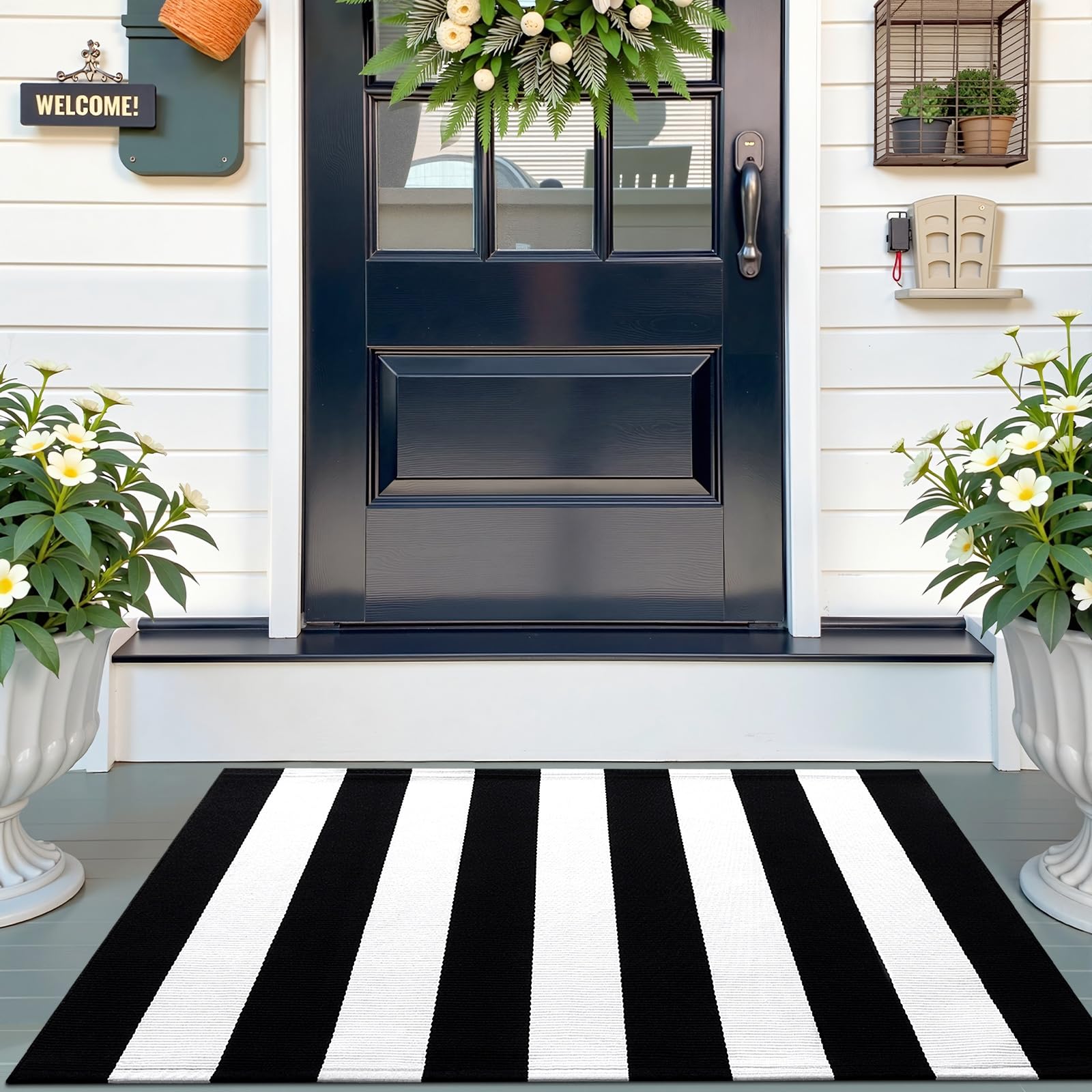 Photo 1 of OLANLY Black and White Striped Rug 2'4" x 3'7" (27.5" x 43") – Washable Cotton Indoor Outdoor Doormat for Front Door, Entryway, Kitchen, Porch, Patio Decor