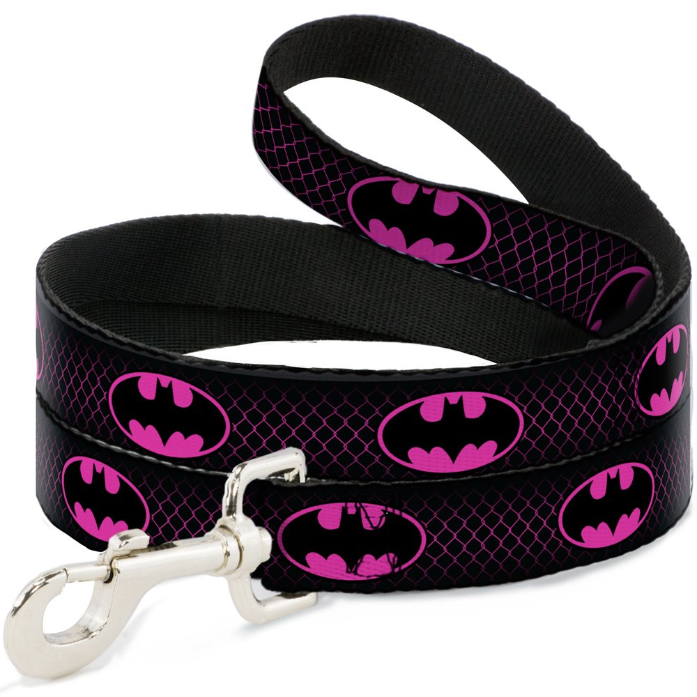 Dog Leash Batman Shield Chainlink Black Hot Pink 6 Feet Long 1.5 Inch Wide