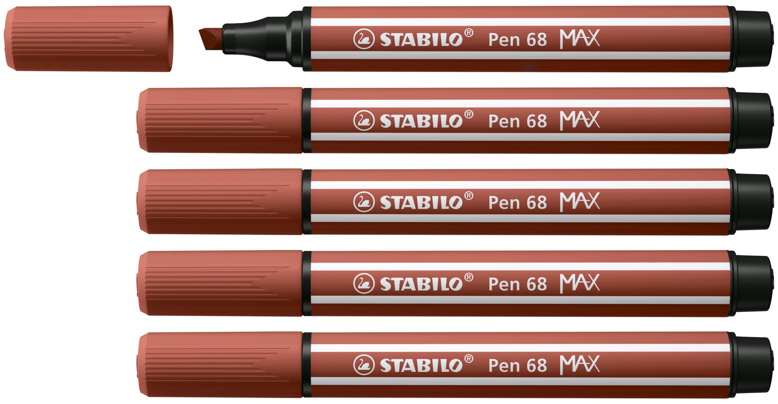 STABILO Pen 68 MAX - Premium Fibre-Tip Pen with Chisel Tip - ARTY - Pack of 5 - Sienna — image 1