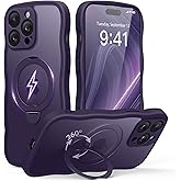 for iPhone 14 Pro Max Case for Women,[Compatible with Magsafe][360° Spin Magnetic Stand][Cute Wave Edge][Military-Grade Protection]Translucent Matte Phone Case for iPhone 14 ProMax, Dark Purple