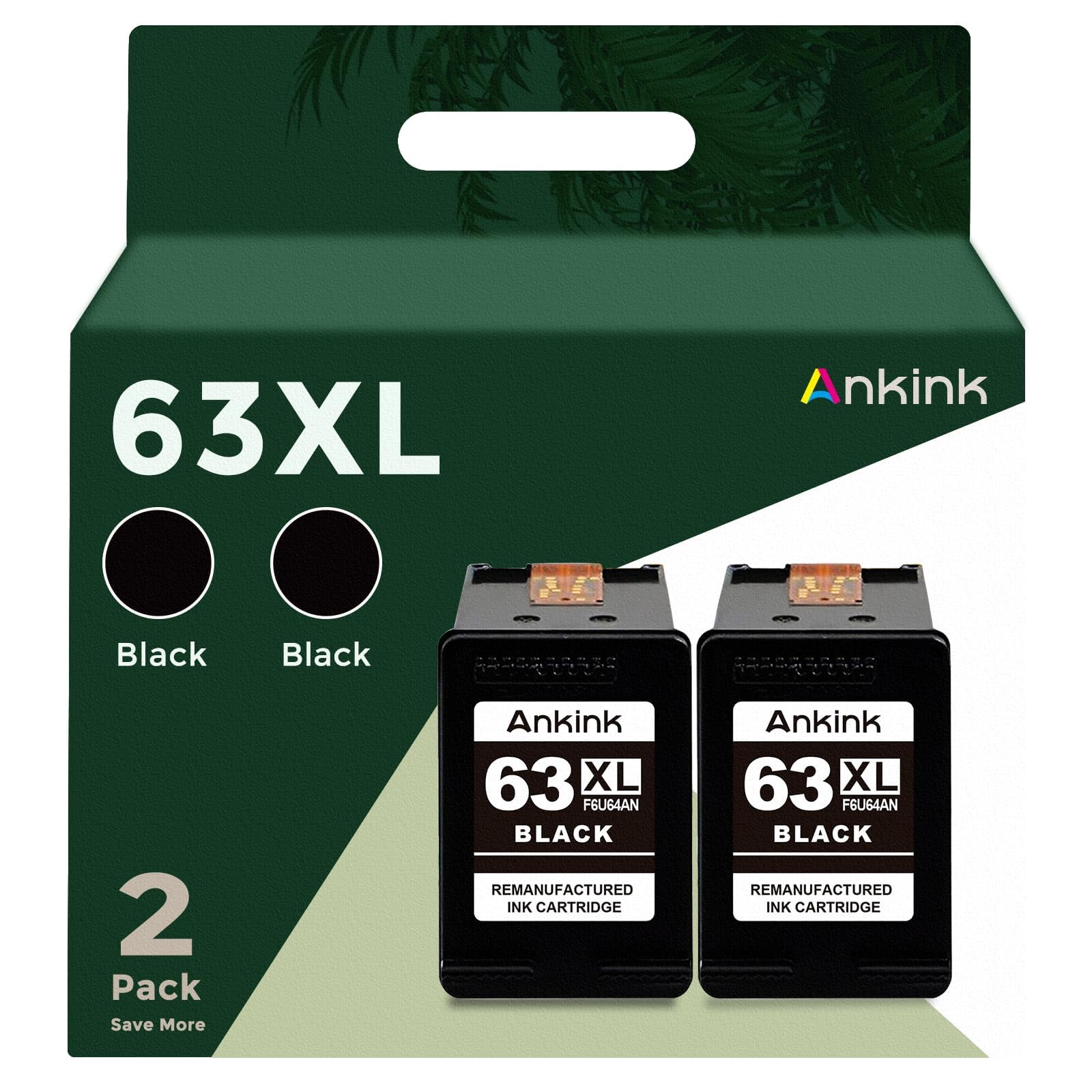 63XL Ink Cartridges Replacement for HP 63 XL (Black 2-Pack) Work with HP63 3830 4650 4652 4655 5200 5252 5255 5258 4520 4512 1112 2132 3630 3632 3631 2130 4510 4654 Printers 2 BK