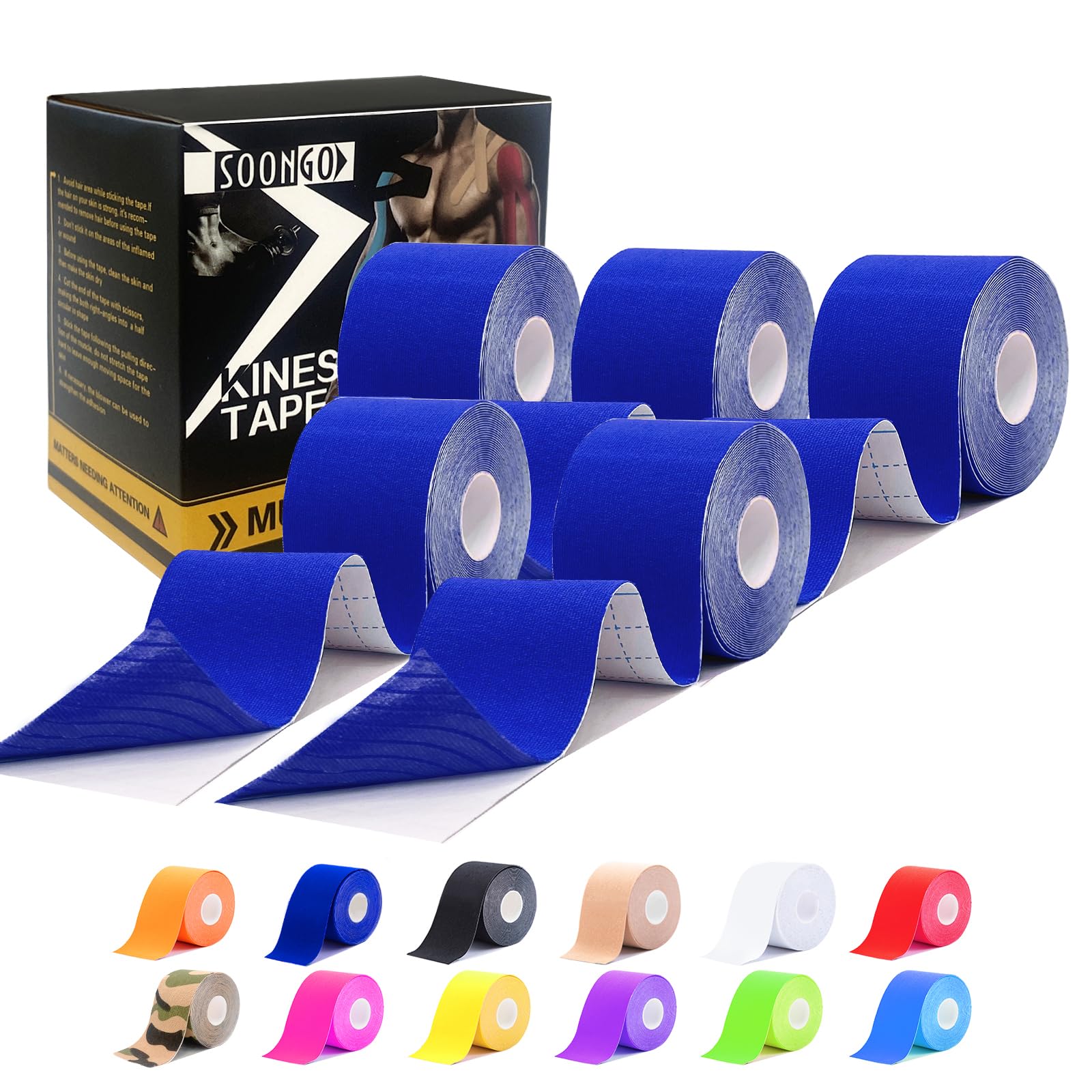 Kinesiology Tape Rock Tape Physio Tape 5m roll, Elastic Therapeutic Sports Tape for Shoulder, Ankle, Elbow, Wrist, Knee Support, Waterproof Physiotherapy Body Tape for Muscle Pain by SOONGO